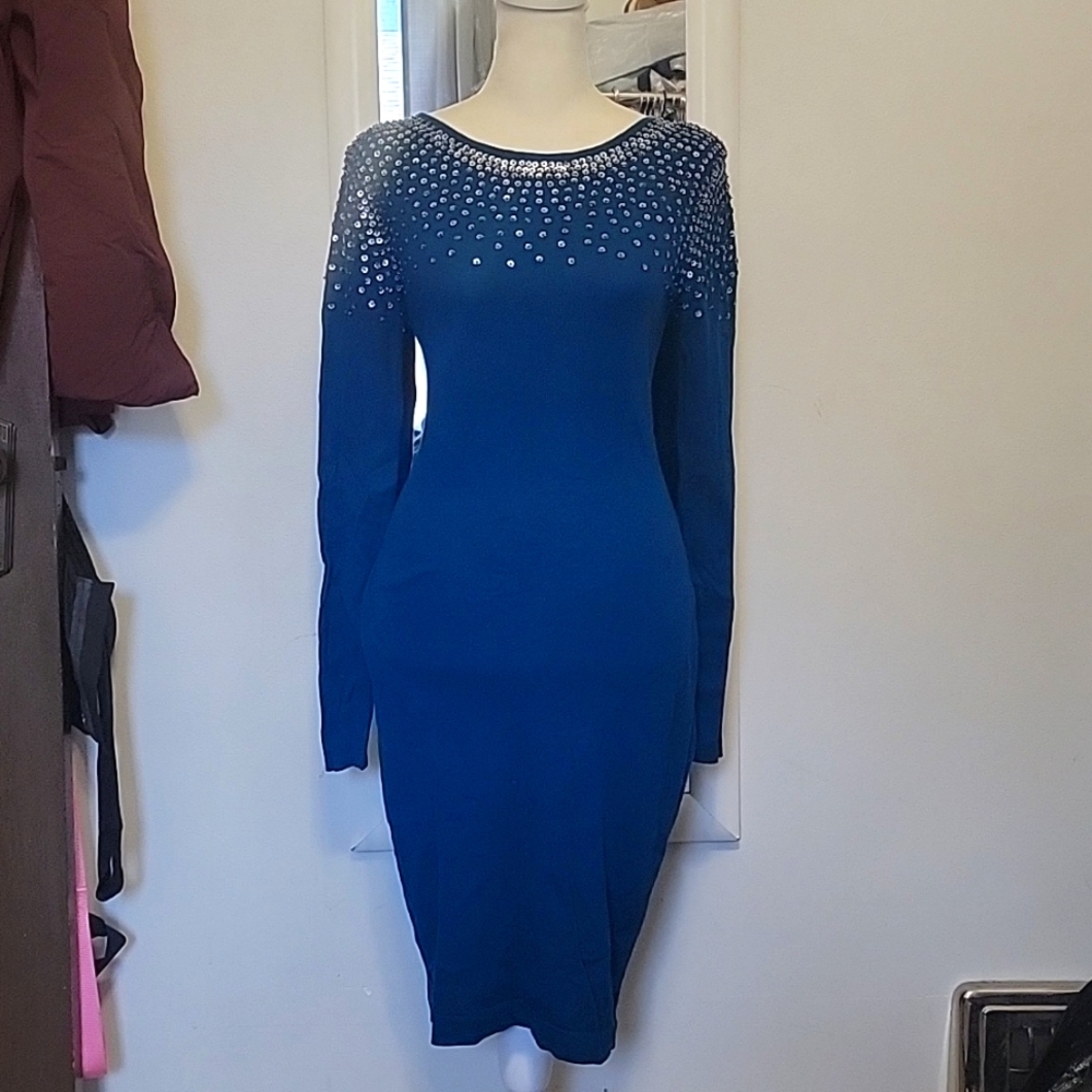Embellished Sweater Dress w/ Subtle Shoulder Pads
